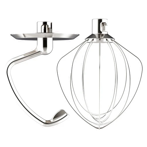 FOCOllK Polished Stainless Steel Dough Hook and 6-Wire Whip Whisk Attachment for Kitchenaid 4.5-5Qt Tilt-Head Stand Mixer, For Kitchenaid Attachments for Stand Mixer by Focollk, Dishwasher Safe