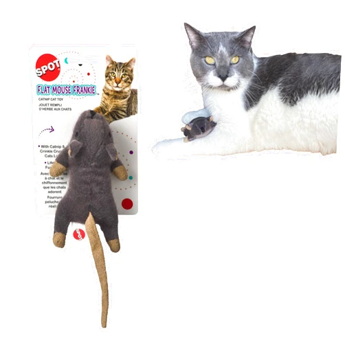 SPOT Flat Mouse Frankie with Catnip - Cat Toy, Fuzzy Mice with Catnip and Crinkle Sound, Perfect Size for Pouncing on, Chasing, Hunting - 5.5in Plush Toys, Assorted Colors