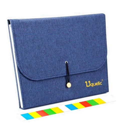 Uquelic 13Pockets Canvas Oxford Expanding File Folder - Waterproof A4 Business Expandable Document Organizer with Labels/Letter Size Accordion File Storage Simple Style Briefcase Bag (Blue)