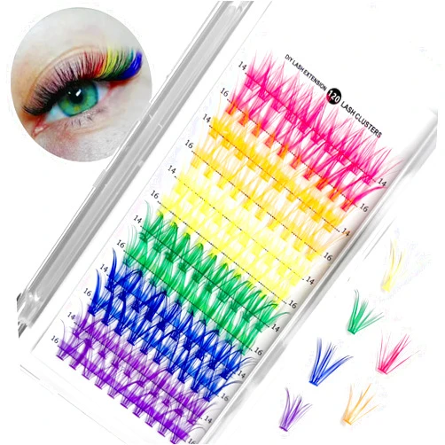 MUIIGOOD Colored Lash Extension Kit 120 Pcs DIY Lash Clusters Individual 14mm 16mm Mixed 6 Colors Soft False D Curl Eyelashes Rainbow Colorful Cluster Lashes Reusable Fluffy Lash for Women Girls