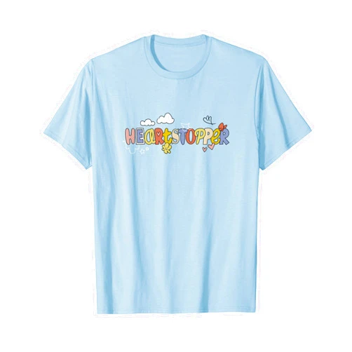 Heartstopper Cute Colorful Clouds And Flowers Big Chest Logo T-Shirt