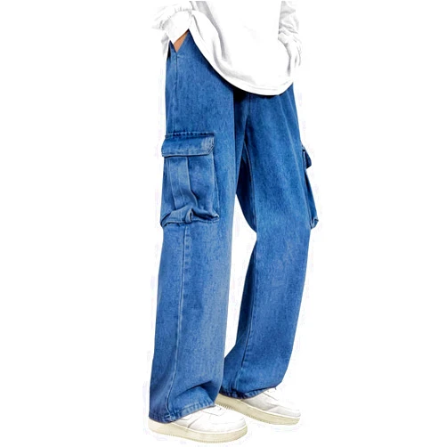 LONGBIDA Men's Classic Loose Fit Straight Leg Stretch Denim Jeans Cargo Pants with Pockets