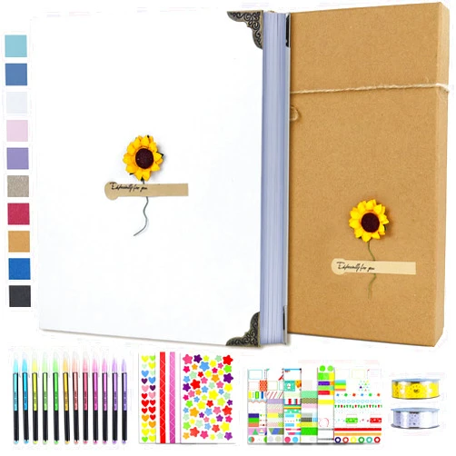 Vienrose DIY Scrapbook Photo Album Kit with Pens Tapes and Stickers 60 Pages Hardcover 8.3x10.5 Inches 3 Rings Removable Blank Paper Scrapbooking for Lover Friends Kids Wedding White