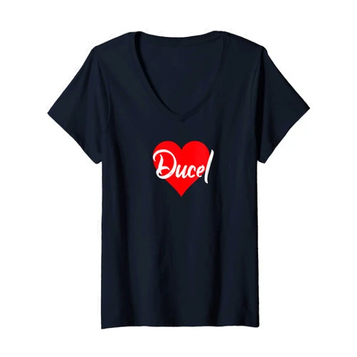Cool Nombre Personalizado Amor Corazón Tees Womens Amo a Ducel Primer Nombre Yo Corazón V-Neck T-Shirt