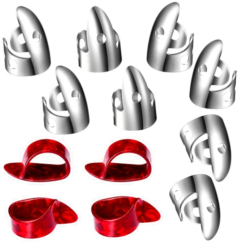 Shappy 12 Pcs Steel Finger Picks Set, Including Stainless Steel Finger Picks and Thumb Picks, Metal Finger Picks Adjustable Bass Finger Picks for Guitar, Banjos and Other (Classic Style)
