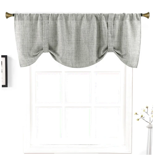 Home Queen Tie Up Linen Window Curtain Valance for Kitchen, Farmhouse Balloon Valence for Bathroom Window, 54 X 20 Inch, Dark Grey