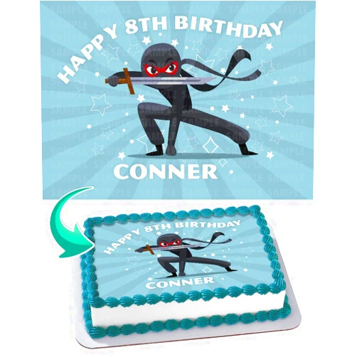 Cakecery Ninja Warrior Edible Cake Image Topper Personalized Birthday Cake Banner 1/4 Sheet