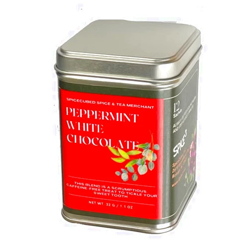 SpiceCubed Peppermint White Chocolate Tea Tin, by SpiceCubed