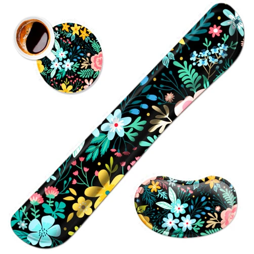 HOMKUMY Upgraded Enlarge Keyboard Wrist Rest Pad, Ergonomic Keyboard and Mouse Wrist Rest Kit with Memory Foam Cushion - Comfortable Support for Home, Office, Computer and Enhanced Productivity, Flower