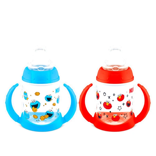 NUK Learner Cup, 5oz, Pack of 2, Sesame Street, Elmo and Cookie Monster – Soft Spout, Easy-Grip Handles, BPA Free, Spill Proof Transition Sippy Cup