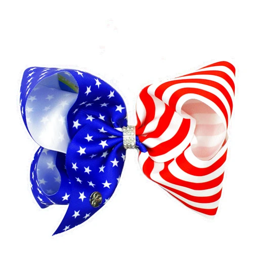 QDTK 4th of July Bow Hair Clips 8inch American Flag Hair Bow Clips Red White Blue Ribbon Bowknot Alligator Barrette Patriotic Stars and Stripes Hairgrips Independence Day Holiday Dress outfit Decor