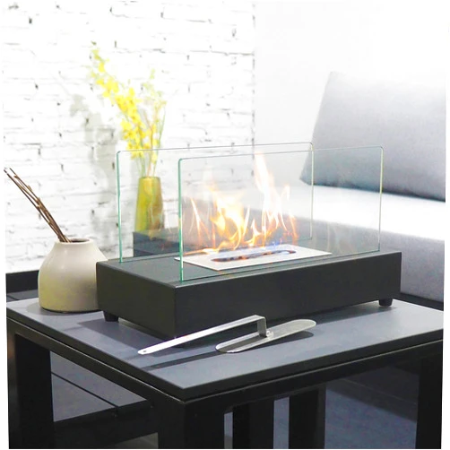 Generic Tabletop Fireplace, Portable Rectangle Ventless Black Fire Pit Bowl Pot Indoor Outdoor, Bio Ethanol Clean Burning