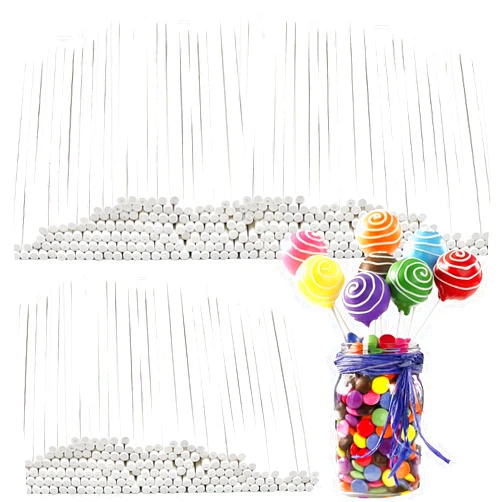 Bvrbaory 500 Pcs 4-Inch White Lollipop Sticks,Cake Pops Sticks,Paper Treat Sticks Sucker Stick for Cake Toppers,Dessert,Chocolate,Cookie,Candy(3mm)