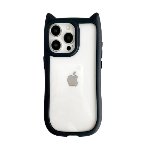 FLIRACON Cute Cat Ears Clear Phone Case Compatible with iPhone Case (Black,iPhone 15)