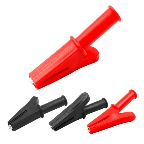 Suiwotin 4pcs Insulated Alligator Clips, Heavy Duty Alligator Clamps, 30A Nickel Plated Copper Fully Insulated Alligator Clips Electrical Testing, 4mm Standard Banana Plug Connection (Black, Red)