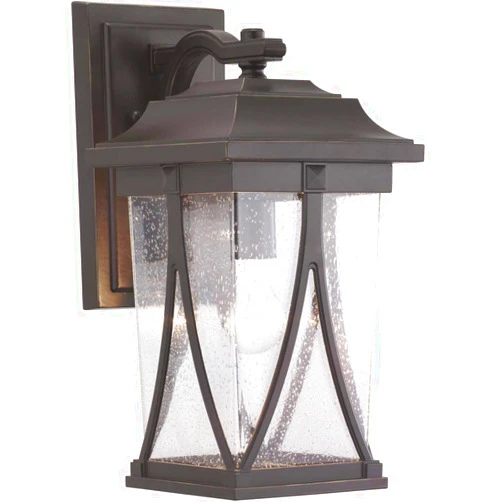 Progress Lighting Abbott Collection 1-Light Clear Seeded Glass Craftsman Outdoor Medium Wall Lantern Light Antique Bronze
