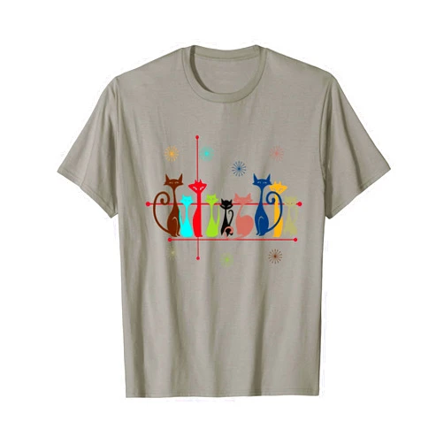 Funny Mid Century Modern Cat Lover Graphic Tees Vintage Retro Cat Gifts Cat Dad Cat Mom Cats 50s 60s Style T-Shirt
