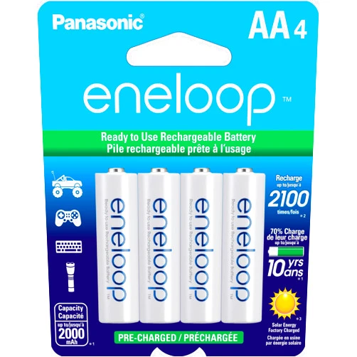 Eneloop Panasonic BK-3MCCA4BA AA 2100 Cycle Ni-MH Pre-Charged Rechargeable Batteries, 4-Battery Pack