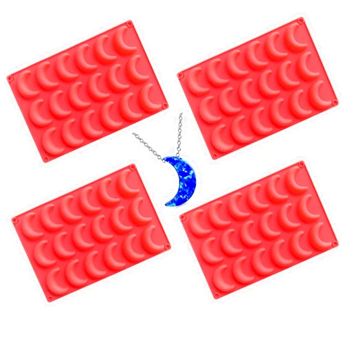 DD-life 4 Pcs Moon Silicone Mold,Moon Ice Cube Tray Silicone Crescent Mold for Chocolates,Cakes,Candies,Homemade Soaps,Jelly,Resin (Red)