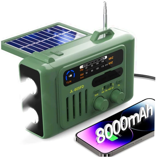 MOFOKEAY Emergency Weather Radio, 8000mAh Hand Crank Radio, Solar AM/FM/NOAA Weather Portable Radio with Flashlight, Bluetooth Speaker, SOS, Power Bank & 4 Ways Powered for Indoor Outdoor Emergencies (Green)