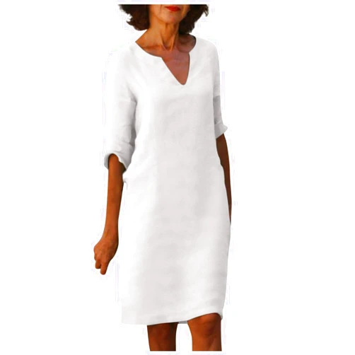 GIANTHONG Midi Dresses for Women,Half Sleeves Spring Dress Solid Color Summer Dresses for Women 2023 Loose Midi Sundress