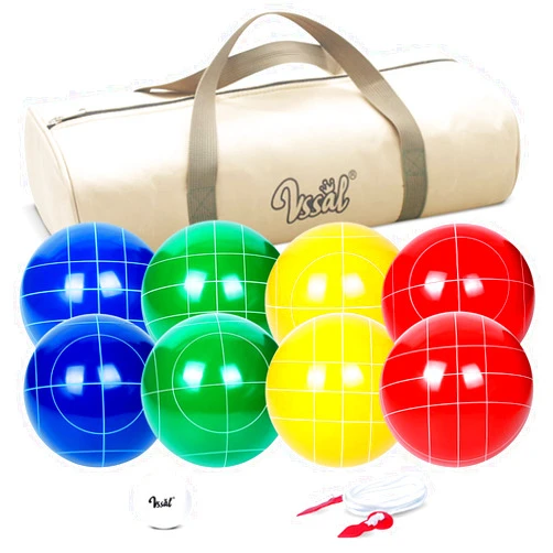VSSAL 107mm Official Bocce Ball Set Regulation Size and Weight 920g/2.03LBS for Professional Tournament Competition, Backyard, Lawn, Beach Games with 8 Balls, Pallino, Carrying Bag, Measuring Rope