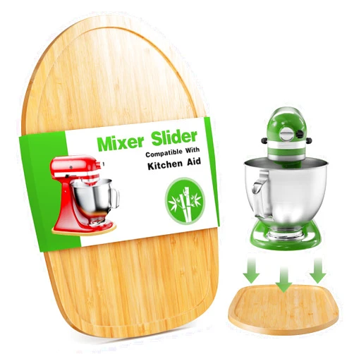 GuanQiao Food-Grade Bamboo Mixer Slider for KitchenAid 4.5-5 Qt Tilt Head Stand Mixer, Appliance Sliding Mat for Kitchenaid Artisan, Kitchen Countertop Storage Accessories Mixer Moving Tray Attachments