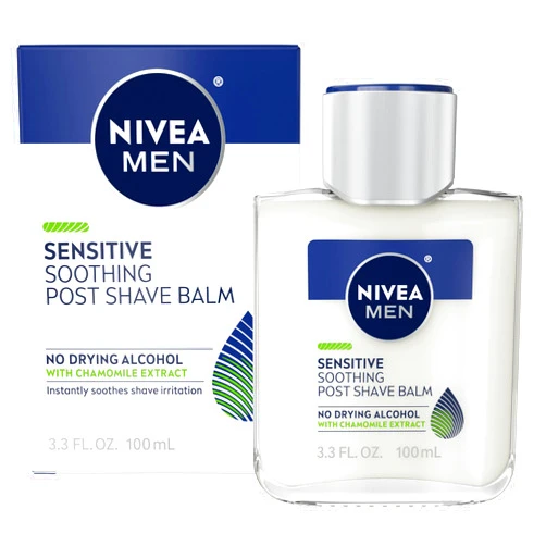 NIVEA MEN Sensitive Soothing Post Shave Balm with Vitamin E, Pro-Vitamin B5 and Chamomile Extract, Alcohol Free After Shave Balm for Men, 3.3 Fl Oz Bottle