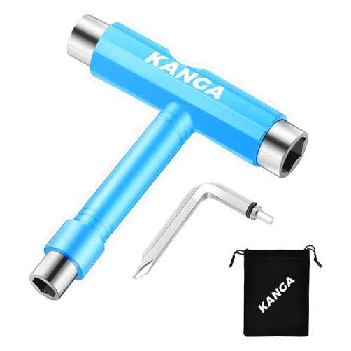 Kanga All-in-One Skate Tool, Skateboard T-Tool Multi-Function Skateboard Tool Kit with Allen Key and Philips Head Screwdriver, Universal Skate T-Tool for Longboard Penny Board Roller Skates(Blue)