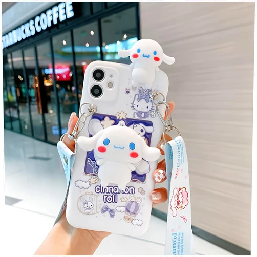 SMAIGE Compatible with iPhone 12 Case 6.1 inch,Shock-Absorption Grily Case Cover with Makeup Mirror and Lanyard, Cute Kawaii Anime Cartoon Design for Kids Teens Young Girls Women