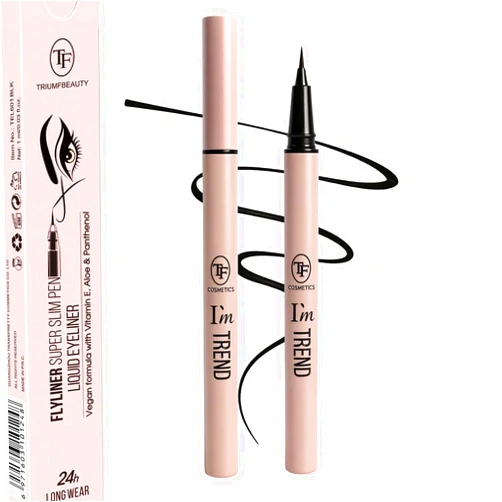 TF TRIUMFBEAUTY Waterproof Vegan Hypoallergenic Liquid Eyeliner Pen – Flyliner Super Slim Ultra Fine Tip, Smudge-Proof, Long-Lasting Precision with Vitamin E, Hyaluronic Acid & Pro-Vitamin B5 (Elegant Black)
