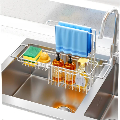 TAILI Telescopic Sink Caddy Kitchen Sink Organizer, Expandable Sponge Holder for Kitchen Sink, Hanging Sink Caddy Organizer Rack - Sponge, Dish Cloth, Brush, Scrubber, Soap Tray, 304 Stainless Steel