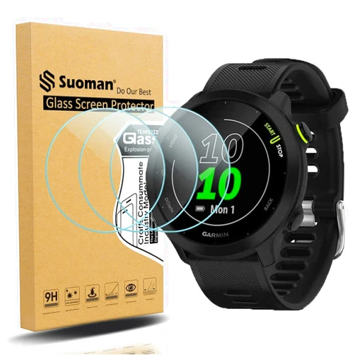 Suoman 3-Pack for Garmin Forerunner 55 Screen Protector, 2.5D 9H Hardness Tempered Glass Screen Protector for Garmin Forerunner 55 Smartwatch