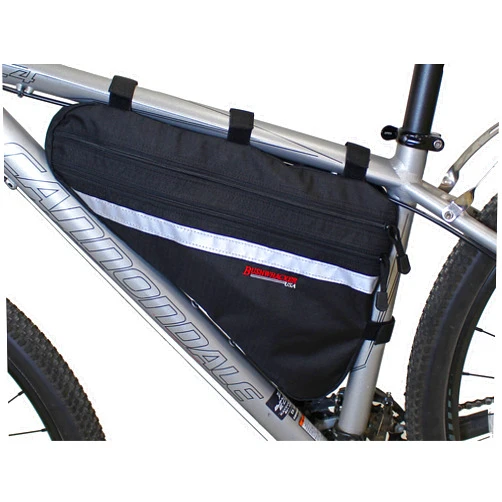 Bushwhacker Fargo Black - Large Triangle Bicycle Frame Bag w/Reflective Trim Cycling Pack Bike Under Seat Top Tube Bag Front Rear Accessories Crossbar