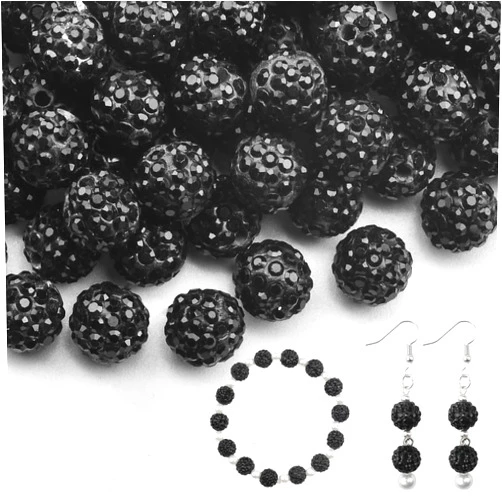 Abitoncc 180pcs 10mm Rhinestone Clay Beads for Jewelry Making, Black Crystal Round Disco Ball AAA+ Grade Beads Bulk, Sparkly Diamond Bling Baseball Beads for Necklace Bracelet Earring DIY Supplies