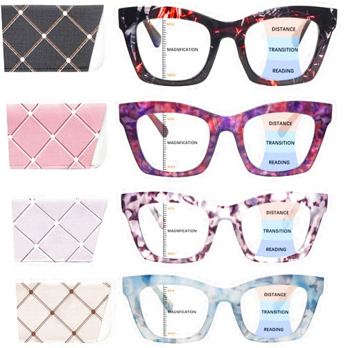 VIDEBLA 4 Pack Progressive Multifocus Reading Glasses for Women Men Blue Light Blocking Computer Spring Hinger Readers