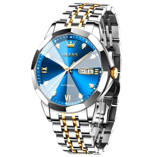 OLEVS Watch for Men Automatic Classic Mechanical Watch Diamond Mirror Stainless Steel Dress Casual Waterproof Day/Date Calendar