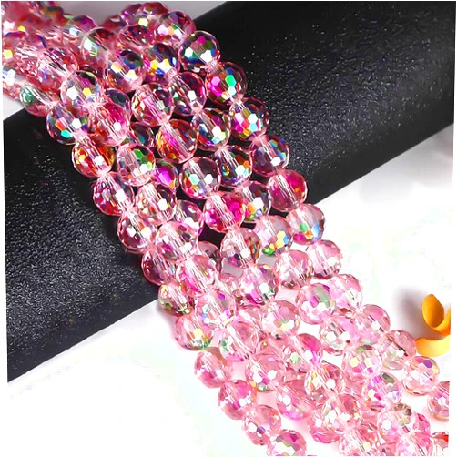 CrzBeadss Crystal Glass Beads for Bracelets, 190pcs Crystal Beads for Jewelry Making, Glass Beads Bulk for Crafts Wind Chimes Suncatcher, 6mm 96 Faceted Rondelle Spacer Beads, Round Loose Beads,PinkAB