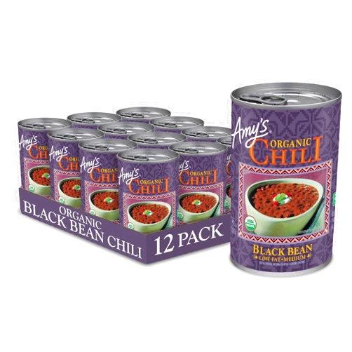 Amy's Organic Chili, Vegan Medium Black Bean Chili, Gluten Free, Low Fat, Gluten Free, 14.7 Oz (12 Pack)