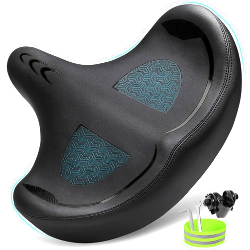 CDYWD Oversized Bike Seat for Men & Women Comfort, Extra Wide Bicycle Seat Cushion, Comfortable Wing Padded, Large Replacement Bike Saddle for Peloton Bike, Stationary Exercise Bike, City Bike, Ebike