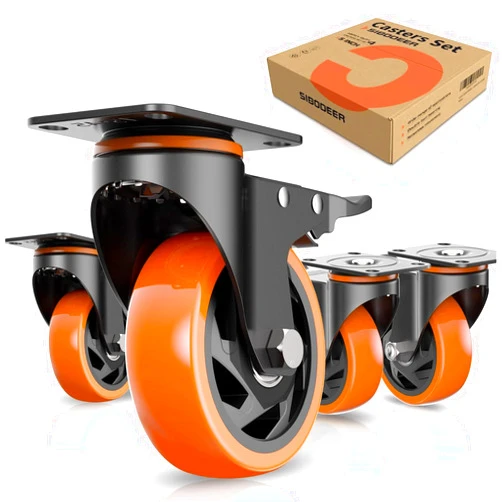 Sibodeer 5Inch Caster Wheels (Set of 4), Heavy Duty Casters with Brake 2400 Lbs,Locking Casters Wheels for Furniture, Castor Wheels for Cart, Workbench.(Two Hardware Kits Include)