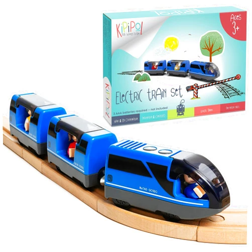Kipipol Battery Operated Action Locomotive Toy Train Set for Wooden Train Tracks, (Magnetic)-Compatible with Thomas The Train Toys, Brio Train Set for Toddlers 3-5 and up, Stocking Stuffers for Kids