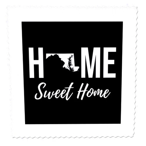 3dRose 16x16 inch Quilt Square - Home Sweet Home. Maryland State. Black Background. Stamp City - Typography
