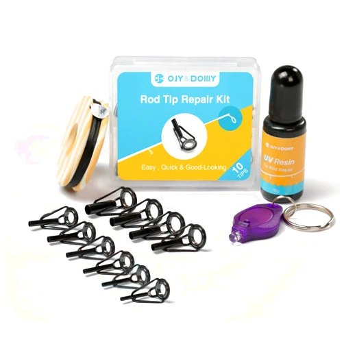 OJYDOIIIY OJY&DOIIIY Fishing Rod Tip Repair Kit with Glue,Complete Supplies for Fishing Pole Tip Replacement with Fishing Rod Epoxy,Top Eyelets and Wrapping Thread
