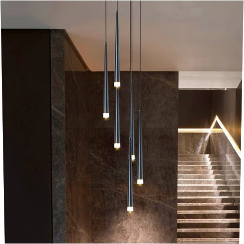 Generic Black Stair Chandelier, Modern Duplex Attic, High Rise, Empty Living Room, Dining Room, Bedroom, Long LED Pendant Lamp(9 Heads)