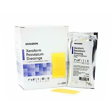 McKesson 2201 Xeroform Petrolatum Dressing, 1 x 8 Inch, Sterile, Box of 50