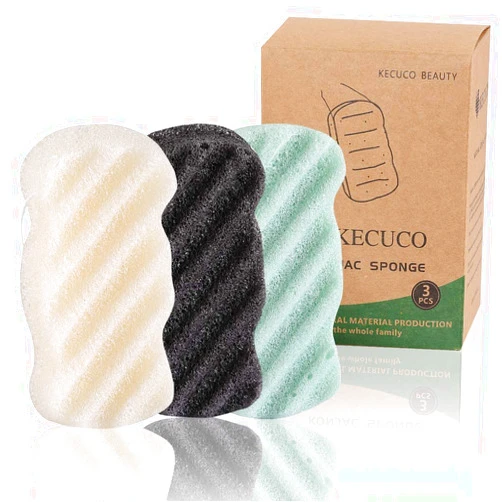 KECUCO 3 Pcs Konjac Bath Sponge for Kids, Babys, Infant, Toddler, 100% All Natural KONJAC Shower Body Sponges, 3 Colors and Extra Large Size, Safe for Oily, Dry, Combination or Sensitive Skin