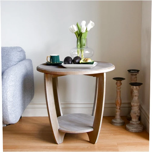 LONYKE Round Farmhouse End Table with Storage Shelf, French Country Accent Side Table Rustic Grey, Dinning or Living Room, Small Spaces, Modern, Vintage Grey Finish