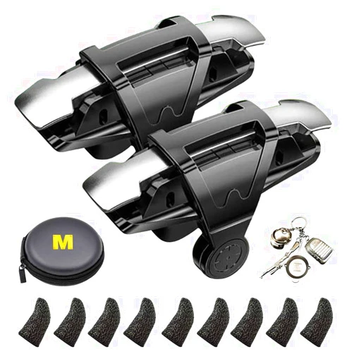 Mikirini 13 in 1 Cell Phone Game Controller for PUBG/Fortnite/Call of Duty Mobile, Mobile Phone L1R1 Triggers for iPhone and Android Phone w/ 9 pcs Mobile Game Finger Sleeve Gloves