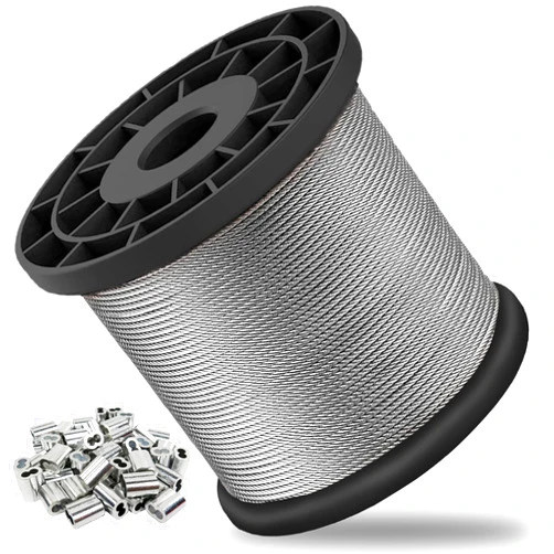 MONKEMON Wire Rope, 1/16 Wire Rope, 304 Stainless Steel Cable, Aircraft Cable, Steel Wire, 328FT with 150Pcs Crimping Sleeves, Clothes Line Wires, Trellis Wire, 7x7 368lbs Breaking Strength